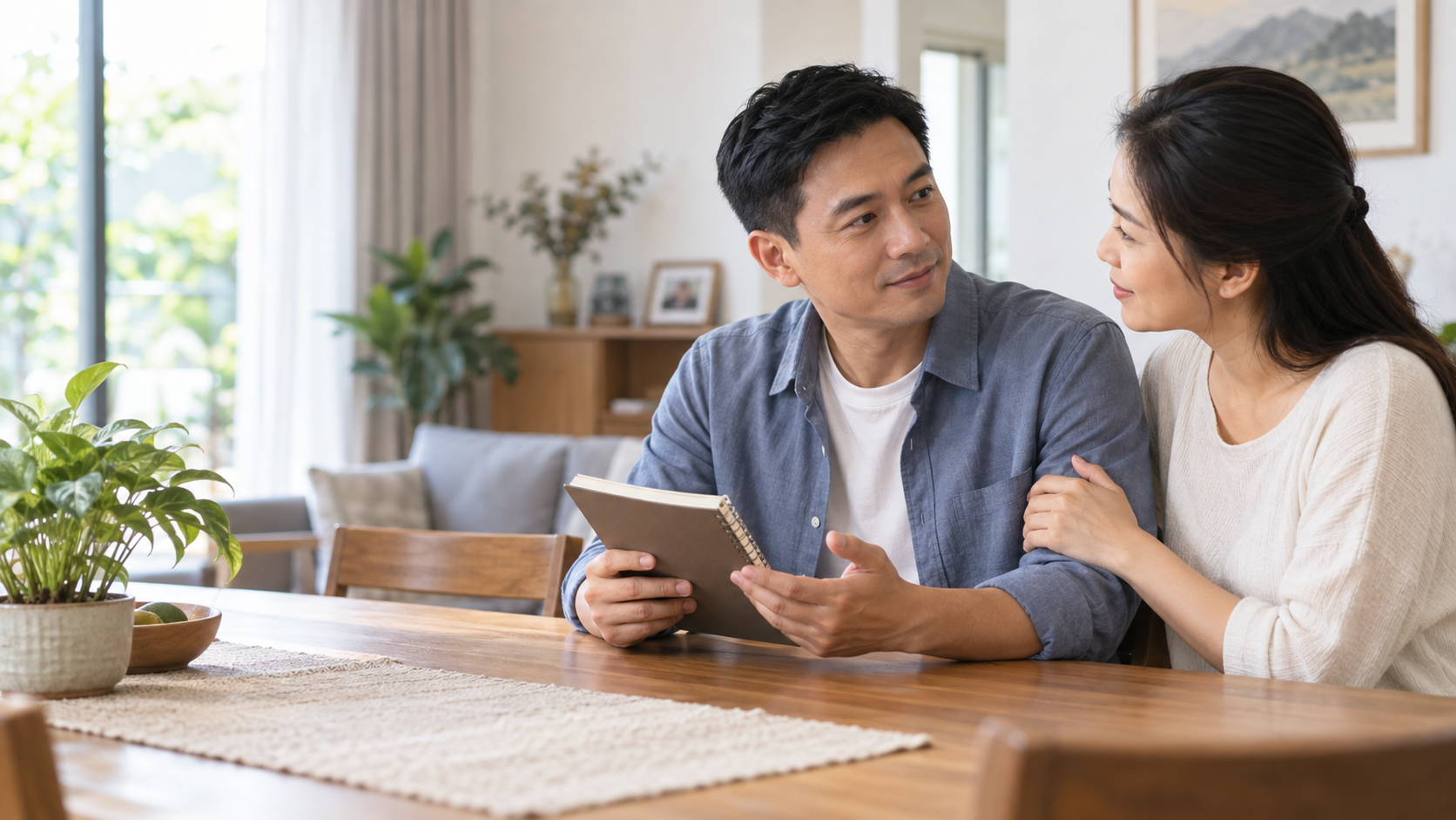Người đàn ông Việt Nam trao đổi kế hoạch thay đổi việc uống rượu cùng vợ