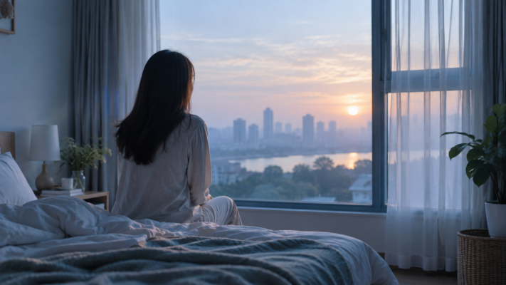 Người ngồi bên cửa sổ sau một đêm khó ngủ